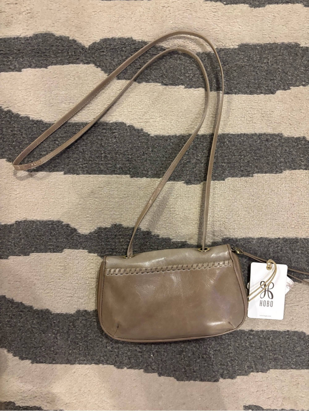 HOBO Taupe/Brown Leather Braided Trim Crossbody Bag